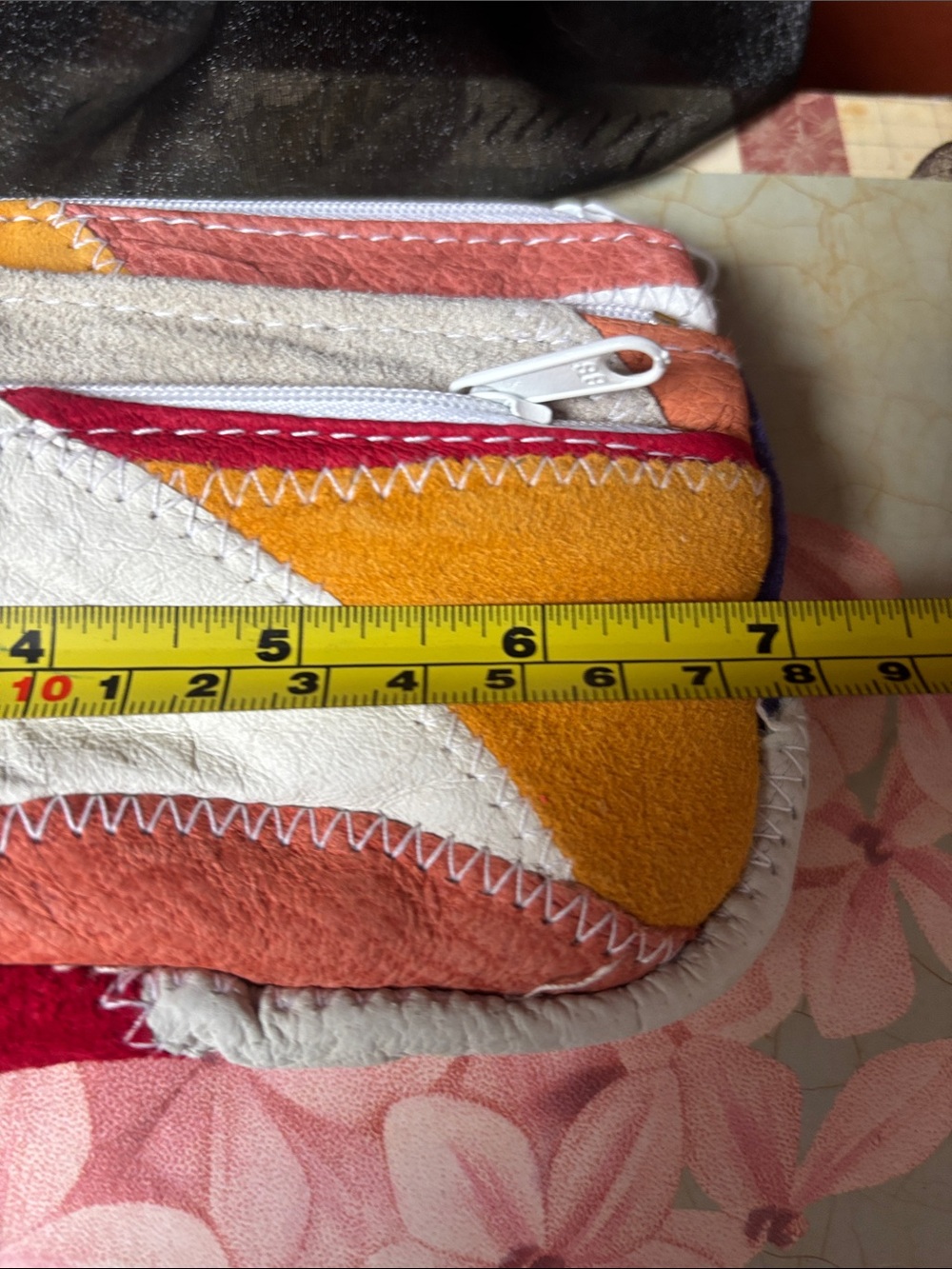 Vintage 80s Patchwork Leather Zip Pouch many pockets - Picture 6 of 10